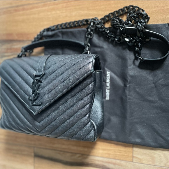 🔥🔥RARE~YSL Medium College ALL Black Hardware BLCK on BLCK is the NEW BLCK🖤 - Picture 7 of 11